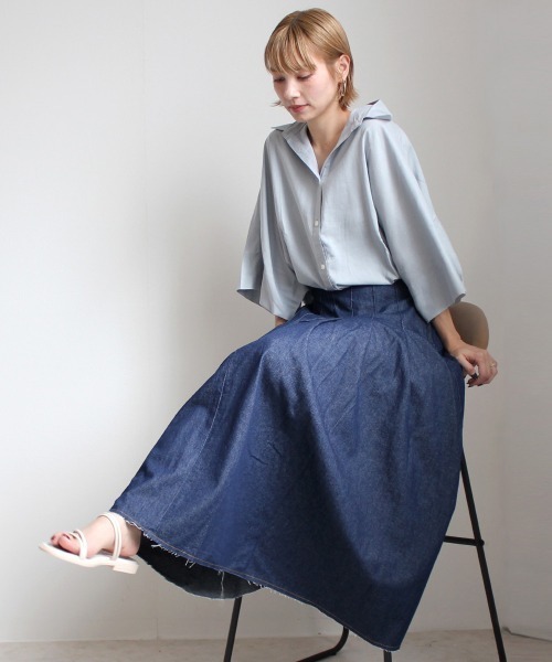 SELECT LEVERY(セレクトリベリー)の「デニムタックフレアスカート(デニムスカート・レディース・ネイビー/グレー/ブルー・X-LARGE/LARGE/MEDIUM/SMALL)」の6枚目の写真