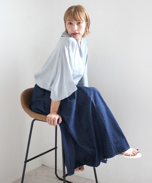 SELECT LEVERY(セレクトリベリー)の「デニムタックフレアスカート(デニムスカート・レディース・ネイビー/グレー/ブルー・X-LARGE/LARGE/MEDIUM/SMALL)」の7枚目の写真