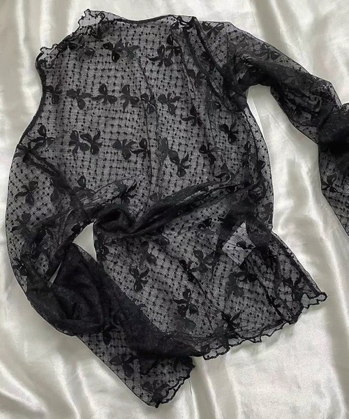 LAFFMO（ラフモ）の「リボンシースルートップス（Tシャツ/カットソー・レディース・ホワイト/ブラック・F）」の5枚目の写真