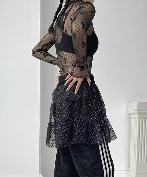 LAFFMO（ラフモ）の「リボンシースルートップス（Tシャツ/カットソー・レディース・ホワイト/ブラック・F）」の6枚目の写真