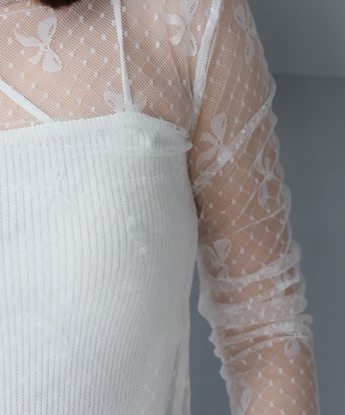 LAFFMO（ラフモ）の「リボンシースルートップス（Tシャツ/カットソー・レディース・ホワイト/ブラック・F）」の10枚目の写真