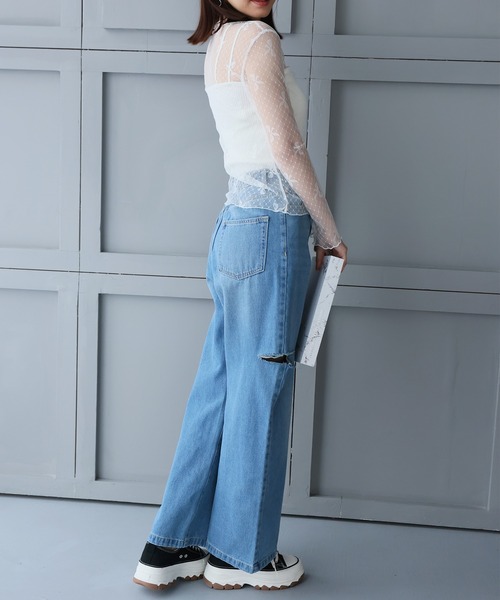 LAFFMO（ラフモ）の「リボンシースルートップス（Tシャツ/カットソー・レディース・ホワイト/ブラック・F）」の12枚目の写真