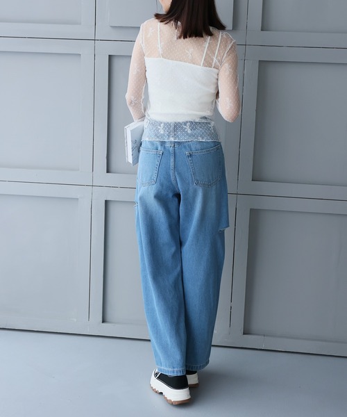 LAFFMO（ラフモ）の「リボンシースルートップス（Tシャツ/カットソー・レディース・ホワイト/ブラック・F）」の13枚目の写真