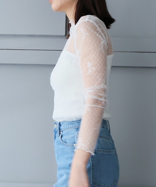 LAFFMO（ラフモ）の「リボンシースルートップス（Tシャツ/カットソー・レディース・ホワイト/ブラック・F）」の17枚目の写真