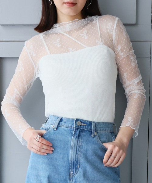 LAFFMO（ラフモ）の「リボンシースルートップス（Tシャツ/カットソー・レディース・ホワイト/ブラック・F）」の22枚目の写真