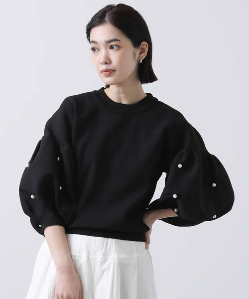 anana(アナナ)の「Eパール付パフSVニット(ニット/セーター・レディース・ブラック/オフホワイト・FREE)」の2枚目の写真