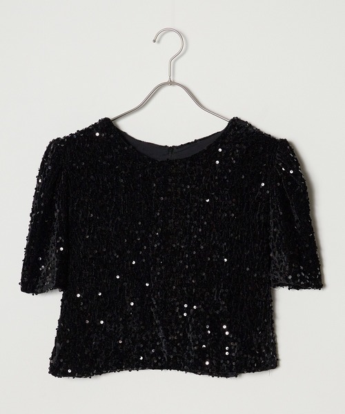 Chick（チック）の「スパンコールショート丈リボントップス（Tシャツ/カットソー・レディース・ブラック・S/M）」の9枚目の写真