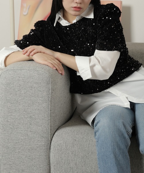 Chick（チック）の「スパンコールショート丈リボントップス（Tシャツ/カットソー・レディース・ブラック・S/M）」の10枚目の写真