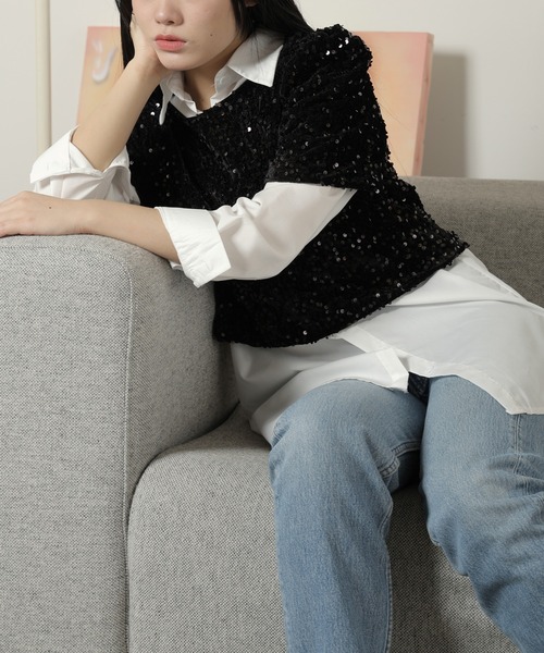 Chick（チック）の「スパンコールショート丈リボントップス（Tシャツ/カットソー・レディース・ブラック・S/M）」の12枚目の写真