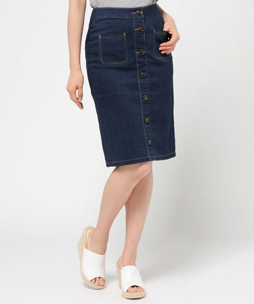 FREE'S MART（フリーズマート）の「ボタンフライタイトスカート（デニムスカート・レディース・ネイビー/ブラック・MEDIUM/SMALL）」の2枚目の写真