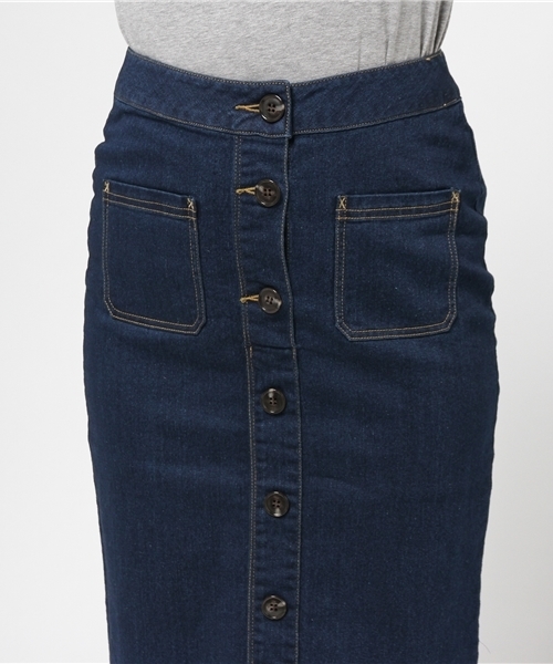 FREE'S MART（フリーズマート）の「ボタンフライタイトスカート（デニムスカート・レディース・ネイビー/ブラック・MEDIUM/SMALL）」の7枚目の写真