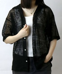 Starting Over（スターティングオーバー）の「monotone lace open collar shirt/モノトーン レース 半袖 オープンカラー シアーシャツ（シャツ/ブラウス・メンズ）」