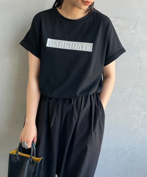 MAISON DE L'ALLURE（メゾンドゥラリュール）の「[MAISON DE L'ALLURE/メゾンドゥラリュール] エンボス加工 ラメロゴプリントTシャツ（Tシャツ/カットソー・レディース・ホワイト/ブラック/チャコールグレー/オフホワイト・F）」の3枚目の写真