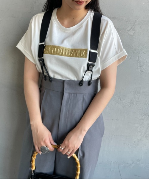 MAISON DE L'ALLURE（メゾンドゥラリュール）の「[MAISON DE L'ALLURE/メゾンドゥラリュール] エンボス加工 ラメロゴプリントTシャツ（Tシャツ/カットソー・レディース・ホワイト/ブラック/チャコールグレー/オフホワイト・F）」の16枚目の写真