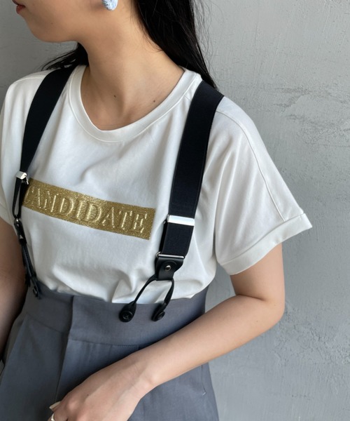 MAISON DE L'ALLURE（メゾンドゥラリュール）の「[MAISON DE L'ALLURE/メゾンドゥラリュール] エンボス加工 ラメロゴプリントTシャツ（Tシャツ/カットソー・レディース・ホワイト/ブラック/チャコールグレー/オフホワイト・F）」の22枚目の写真