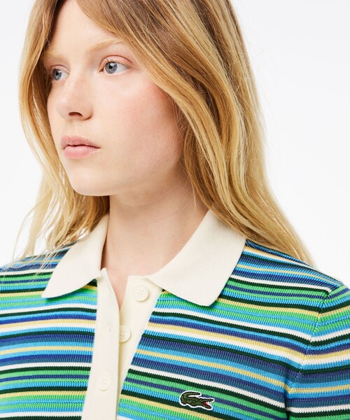 LACOSTE（ラコステ）の「クロップド丈 マルチカラーボーダーニット 