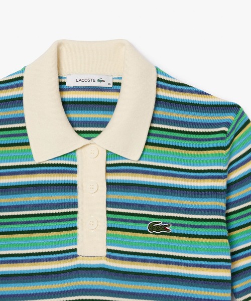 LACOSTE（ラコステ）の「クロップド丈 マルチカラーボーダーニット