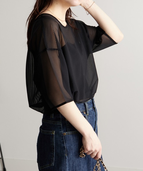 RANAN(ラナン)の「シアーボーダーリンガーT(Tシャツ/カットソー・レディース・フューシャピンク/ブラック/オフホワイト・LL/M/L)」の9枚目の写真