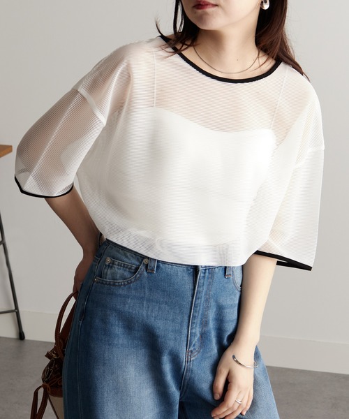 RANAN(ラナン)の「シアーボーダーリンガーT(Tシャツ/カットソー・レディース・フューシャピンク/ブラック/オフホワイト・LL/M/L)」の13枚目の写真