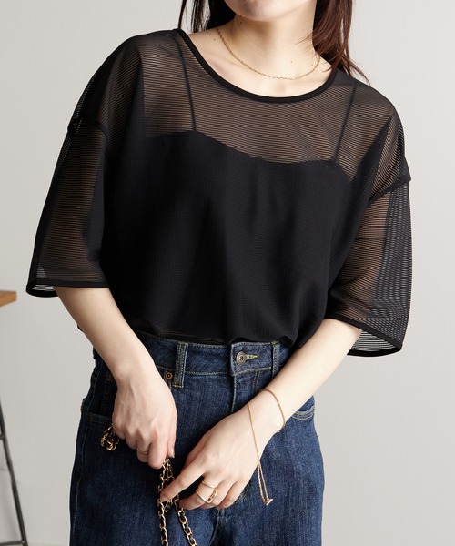 RANAN(ラナン)の「シアーボーダーリンガーT(Tシャツ/カットソー・レディース・フューシャピンク/ブラック/オフホワイト・LL/M/L)」の22枚目の写真