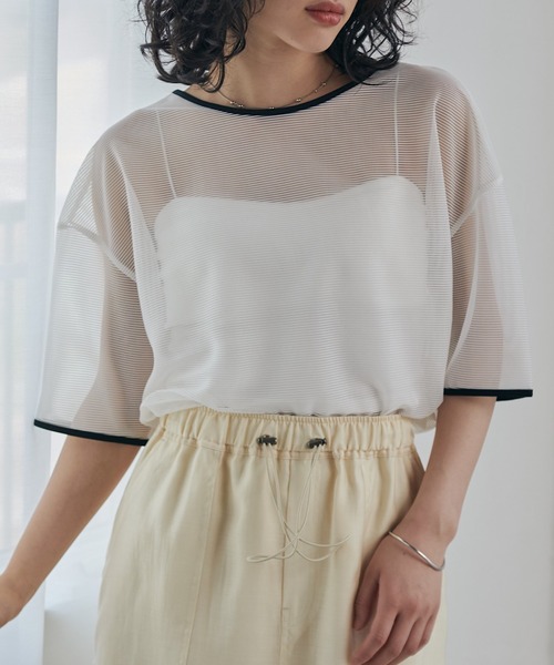 RANAN(ラナン)の「シアーボーダーリンガーT(Tシャツ/カットソー・レディース・フューシャピンク/ブラック/オフホワイト・LL/M/L)」の16枚目の写真