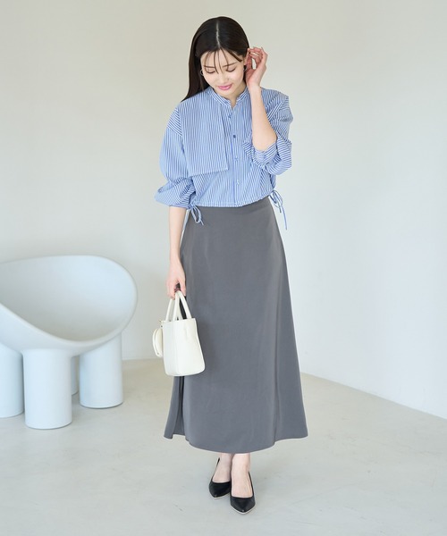 ROPE' PICNIC（ロペピクニック）の「サテンスカート（スカート・レディース・チャコールグレー/キナリ/サックスブルー・38/40）」の4枚目の写真