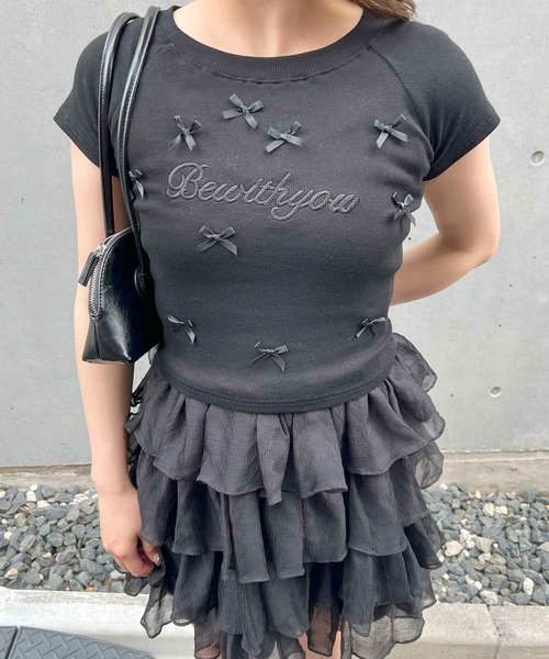 frunco(フランコ)の「リボン付きリブミニTシャツ(Tシャツ/カットソー・レディース・ホワイト/ブラック/ピンク・MEDIUM)」の17枚目の写真