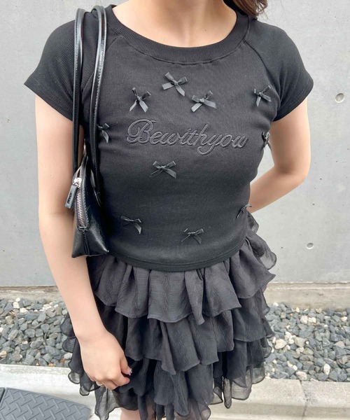 frunco(フランコ)の「リボン付きリブミニTシャツ(Tシャツ/カットソー・レディース・ホワイト/ブラック/ピンク・MEDIUM)」の19枚目の写真