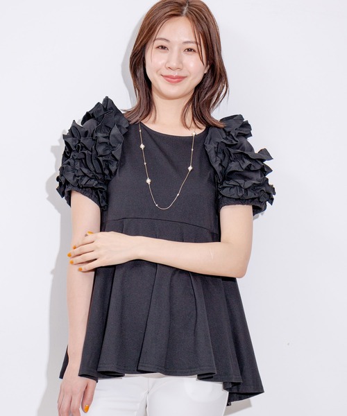 Jayro(ジャイロ)の「袖デコフリルプルオーバー(Tシャツ/カットソー・レディース・ブラック/ホワイト系その他・M)」の4枚目の写真