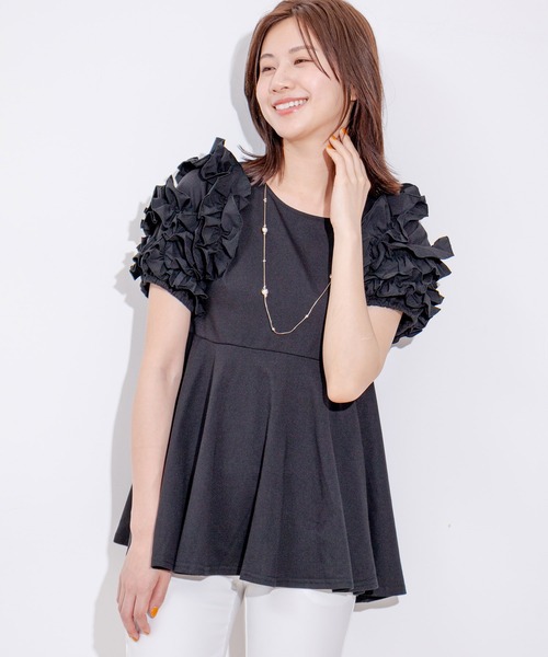 Jayro(ジャイロ)の「袖デコフリルプルオーバー(Tシャツ/カットソー・レディース・ブラック/ホワイト系その他・M)」の5枚目の写真