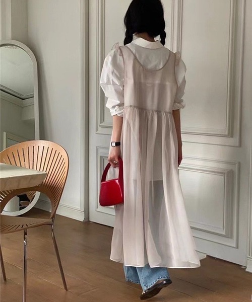 LYEON（リヨン）の「フリルショルダーシアーワンピース（ワンピース・レディース・ピンク/ホワイト・FREE）」の7枚目の写真