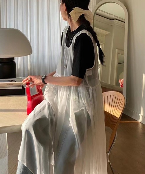 LYEON（リヨン）の「フリルショルダーシアーワンピース（ワンピース・レディース・ピンク/ホワイト・FREE）」の10枚目の写真