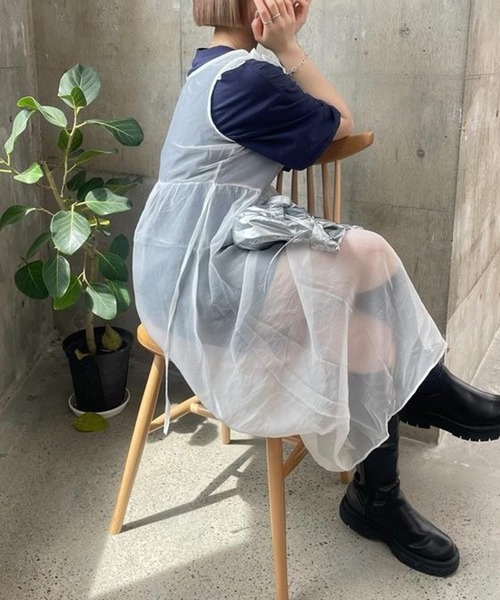 LYEON（リヨン）の「フリルショルダーシアーワンピース（ワンピース・レディース・ピンク/ホワイト・FREE）」の14枚目の写真