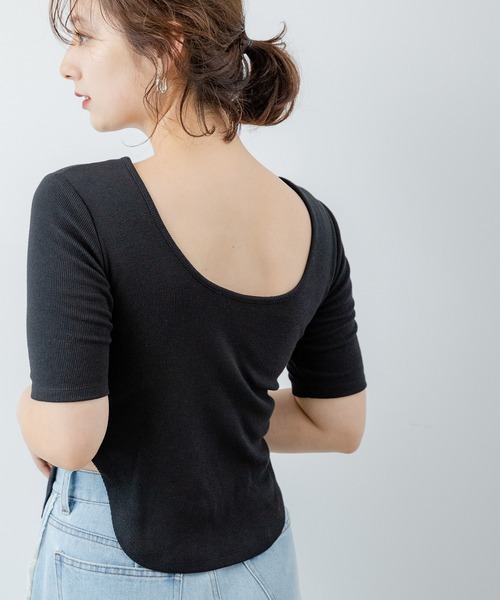 セール】カップ付きスリットリブトップス（Tシャツ/カットソー