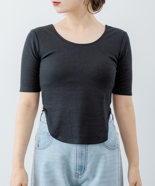 rectangle(レクタングル)の「カップ付きスリットリブトップス(Tシャツ/カットソー・レディース・アイボリー/ブラック・FREE)」の14枚目の写真