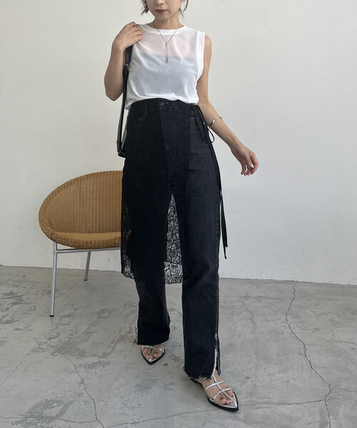 CAPRICIEUX LE'MAGE（カプリシューレマージュ）の「レースラップスカート（スカート・レディース・ホワイト/ブラック・FREE）」の6枚目の写真