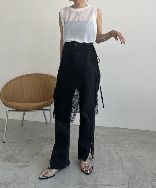 CAPRICIEUX LE'MAGE（カプリシューレマージュ）の「レースラップスカート（スカート・レディース・ホワイト/ブラック・FREE）」の3枚目の写真