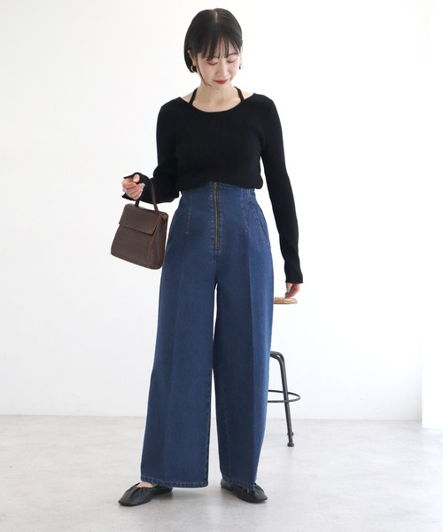 earth music&ecology(アースミュージックアンドエコロジー)の「フロントジップデニムパンツ(デニムパンツ・レディース・ブラック/ブルー系その他・S/M)」の5枚目の写真