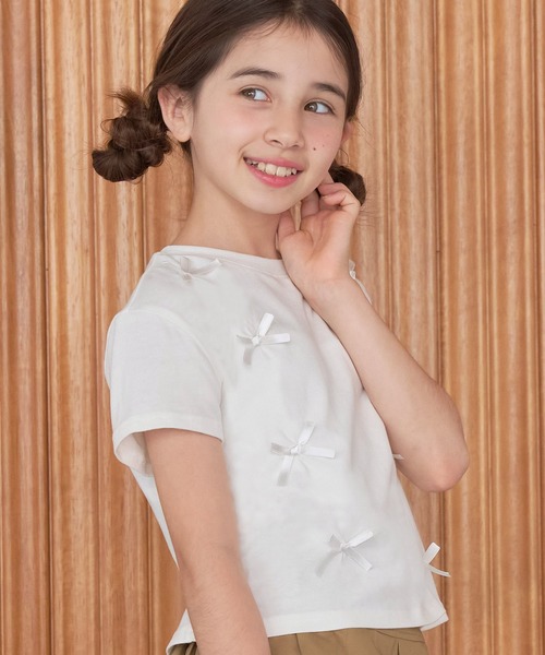 セール】キッズ 親子お揃い サテンリボンTシャツ（Tシャツ/カットソー