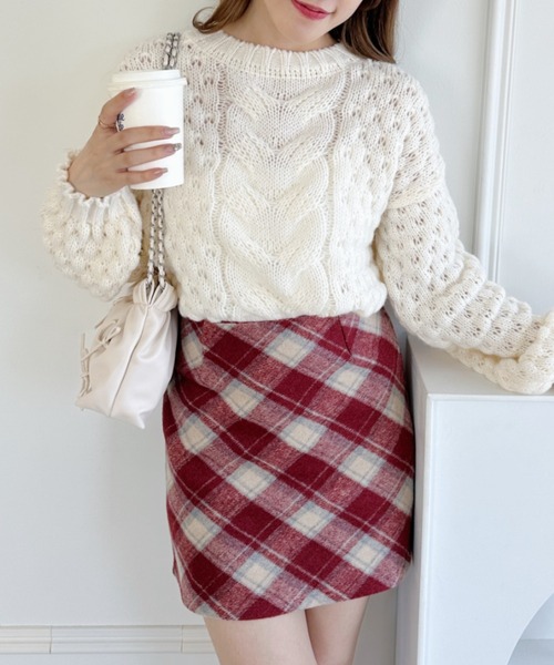 Loueme(ルエム)の「ウールライクチェックミニスカパン(スカート・レディース・ベージュ/レッド/ブラック・M/S)」の6枚目の写真