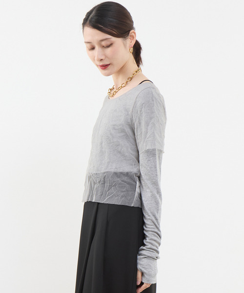 SOFFITTO(ソフィット)の「3WAYチュールレイヤードカットソー(Tシャツ/カットソー・レディース・オフホワイト/ブラック/グレー・FREE)」の4枚目の写真