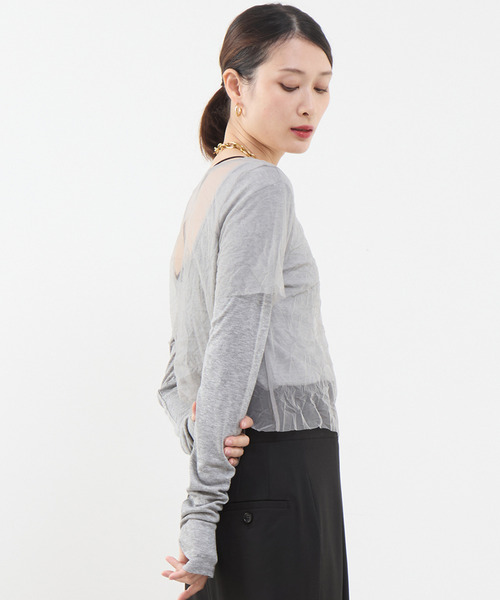 SOFFITTO(ソフィット)の「3WAYチュールレイヤードカットソー(Tシャツ/カットソー・レディース・オフホワイト/ブラック/グレー・FREE)」の5枚目の写真