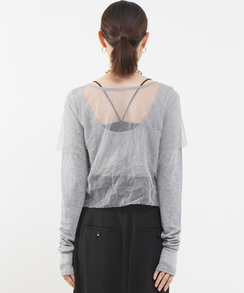 SOFFITTO(ソフィット)の「3WAYチュールレイヤードカットソー(Tシャツ/カットソー・レディース・オフホワイト/ブラック/グレー・FREE)」の6枚目の写真