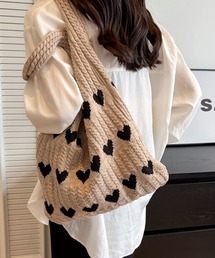 florist | 【A4収納可】【韓国ファッション】ポイントハートケーブルニットトートバッグ/ニットバッグ(トートバッグ)