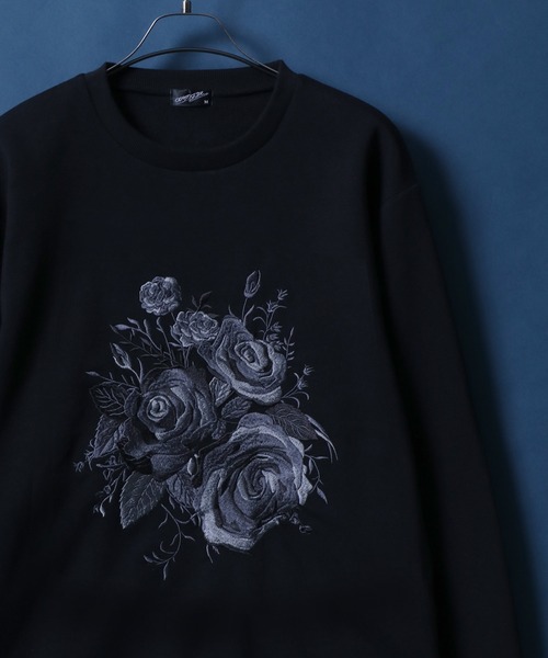 ANPAS（アンパス）の「Fleece Lining Rose Embroidery Oversized SweatShirt/裏起毛 フラワー 刺繍 オーバーサイズ スウェット トップス トレーナー メンズ（スウェット・メンズ・ホワイト/ブラック/ブラック系その他・L/M）」の3枚目の写真