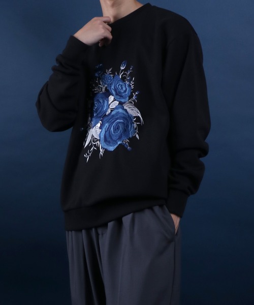 ANPAS（アンパス）の「Fleece Lining Rose Embroidery Oversized SweatShirt/裏起毛 フラワー 刺繍 オーバーサイズ スウェット トップス トレーナー メンズ（スウェット・メンズ・ホワイト/ブラック/ブラック系その他・L/M）」の21枚目の写真