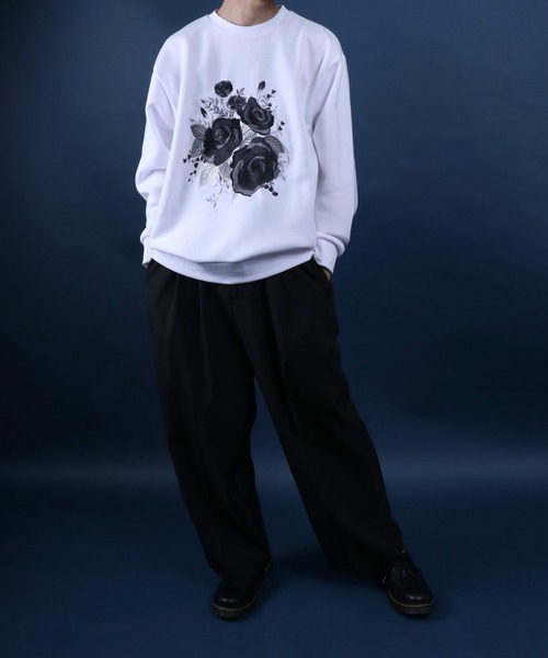 ANPAS（アンパス）の「Fleece Lining Rose Embroidery Oversized SweatShirt/裏起毛 フラワー 刺繍 オーバーサイズ スウェット トップス トレーナー メンズ（スウェット・メンズ・ホワイト/ブラック/ブラック系その他・L/M）」の14枚目の写真