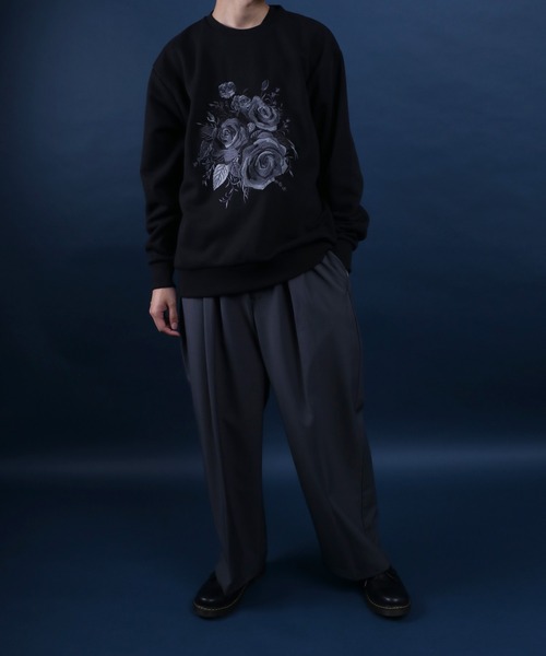 ANPAS（アンパス）の「Fleece Lining Rose Embroidery Oversized SweatShirt/裏起毛 フラワー 刺繍 オーバーサイズ スウェット トップス トレーナー メンズ（スウェット・メンズ・ホワイト/ブラック/ブラック系その他・L/M）」の15枚目の写真