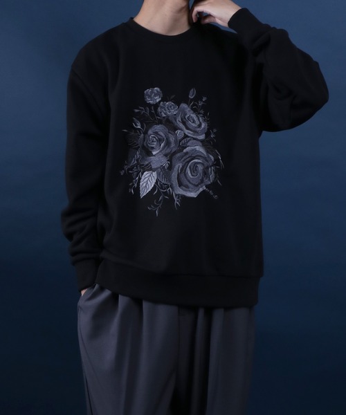 ANPAS（アンパス）の「Fleece Lining Rose Embroidery Oversized SweatShirt/裏起毛 フラワー 刺繍 オーバーサイズ スウェット トップス トレーナー メンズ（スウェット・メンズ・ホワイト/ブラック/ブラック系その他・L/M）」の20枚目の写真