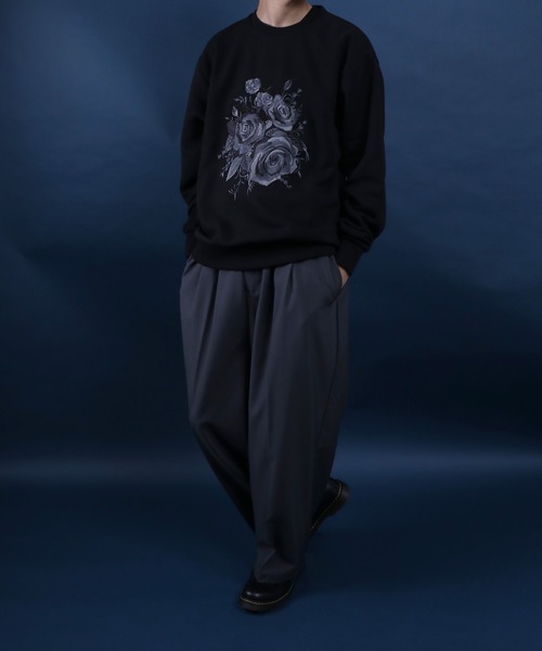 ANPAS（アンパス）の「Fleece Lining Rose Embroidery Oversized SweatShirt/裏起毛 フラワー 刺繍 オーバーサイズ スウェット トップス トレーナー メンズ（スウェット・メンズ・ホワイト/ブラック/ブラック系その他・L/M）」の16枚目の写真